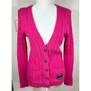 VTG Y2K Hollister Cable Knit Babydoll Cardigan Sweater Pink Women's L Bella Swan